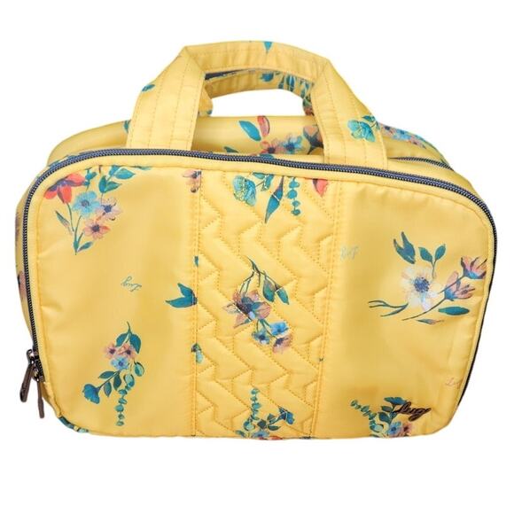 NEW Lug Flatbed Deluxe Cosmetic Make-up Case Yellow Bouquet Flower NWOT - Picture 1 of 7